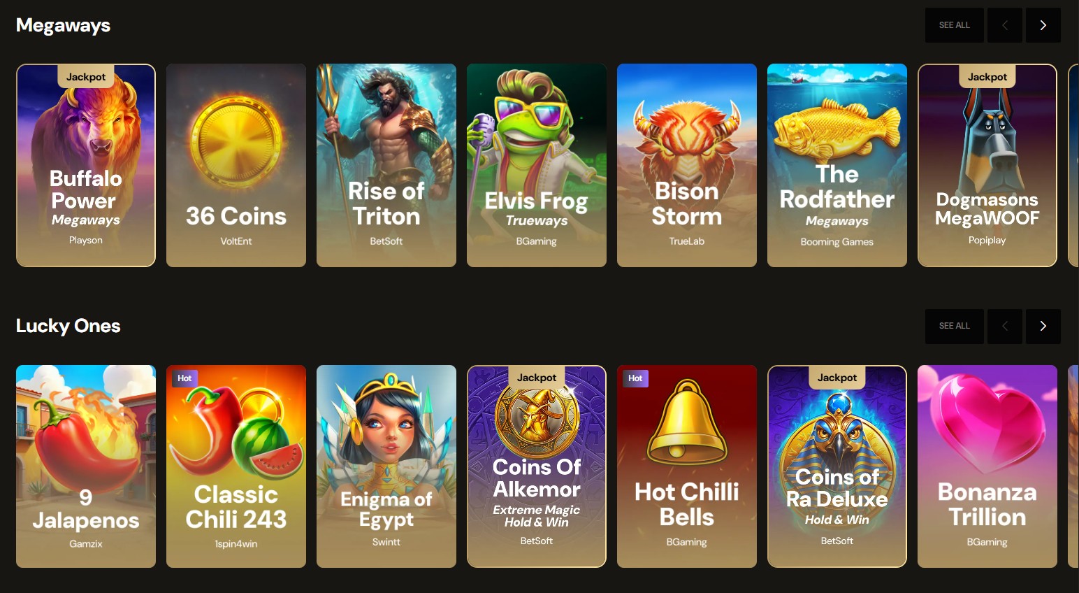 Megaways slots collection at Lucky Ones